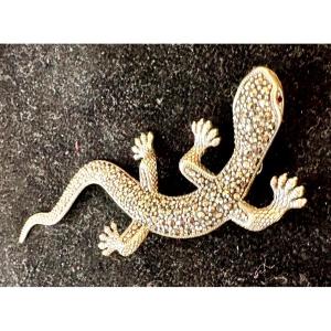 925 Silver Lizard Brooch With Marcasites