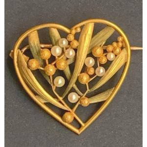 Brooch And Pendant «  Art Nouveau «  18 K Gold