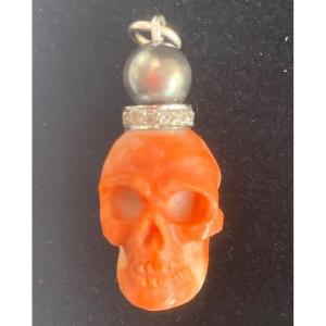 Coral Pendant Diamonds White Gold