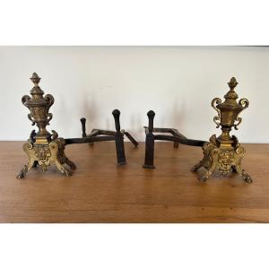 Pair Of 18th-century Gilt Bronze Andirons In The Louis XIV Style