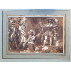 Pair Of Gouaches. Nicolas Eustache Maurin, Clemence Of Hernan Cortés To Montezuma. Mexico.