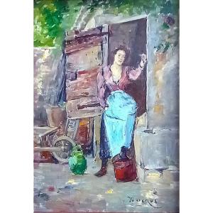 Woman In Front Of A Door. Edouard Ducros. Provençal School.