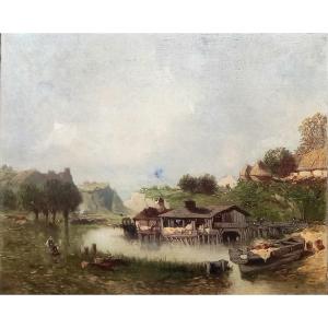 Village In Normandy. Eugène Deshayes (1848 - 1890)