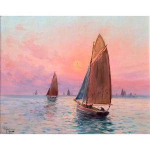 Sailboats Near The Coasts. émile Gauffriaud.