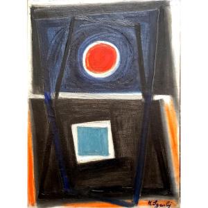 Hector Sgarbi. Uruguay. Composition With A Red Circle And Bleue Square, 1956.