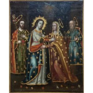 The Visitation Of The Virgin Mary. Colonial School. 18th Century. Peru. Bolivia.