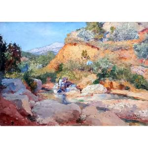 Washerwomen At The Foot Of Mount Sainte Victoire. édouard Ducros 1901.