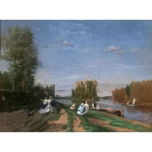 Honoré Gaspar Delaroche. Asnières-sur-seine. Boat Trip Along The Banks Of The Seine .1846