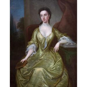 Thomas Bardwell (1704 - 1767) - Portrait Of A Lady In A Yellow Silk Dress