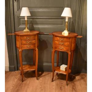 Pair Of Marquetry Bedside Tables