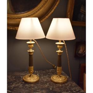 Pair Of Gilt Bronze Lamps