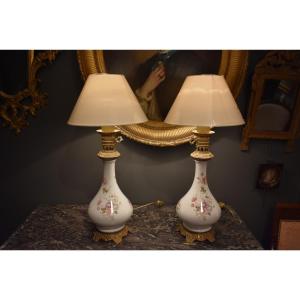 Pair Of Porcelain And Bronze Lamps
