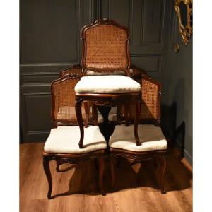 Set Of Six Louis XV Style Caned Chairs