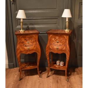 Pair Of Louis XV Style Marquetry Bedside Tables