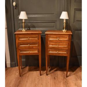 Pair Of Louis XVI Style Bedside Tables In Walnut