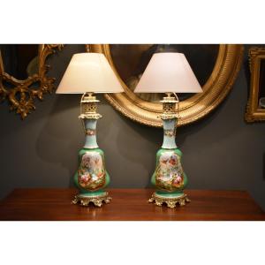 Pair Of Porcelain Lamps With Bronze Mounts