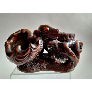 Snake And Shell Inkwell 19th Century 