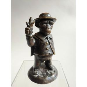 Bronze Monkey In Hat 1900