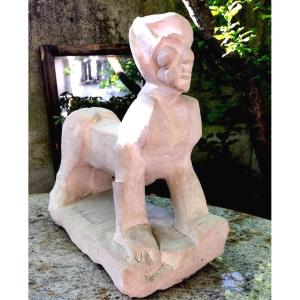 Surrealist Sphinx Direct Carving Sculpture