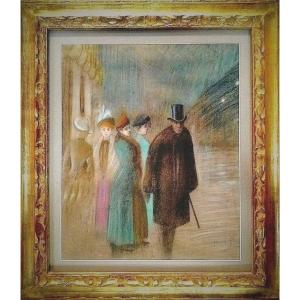 Large Pastel Paris The Grands Boulevards French School 1880