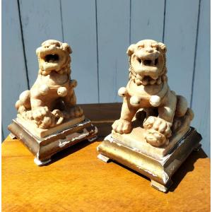 Pair Of Carved Stone Fo Dogs 