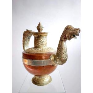 Tibetan Silver And Copper Ewer, Early 20th Century 