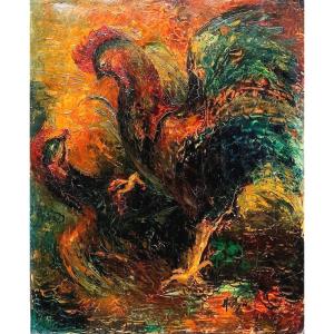 Cockfighting, Expressionist School, 1950