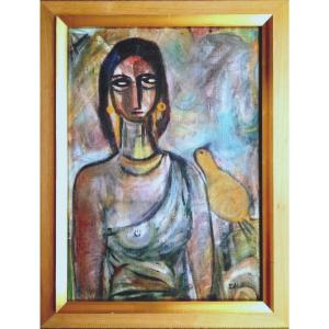 Ivan Szilard (1912-1988) Woman With A Yellow Bird Hungarian School