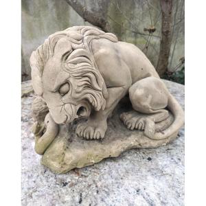 Art Deco Stone Lion And Snake