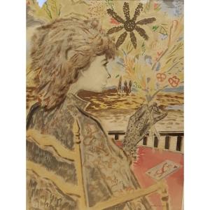 Matthieu Diesse (1926-2004), Young Woman With A Bouquet Of Flowers Looking At The Sea