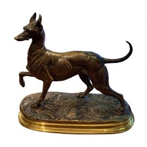 Bronze Dog Sculpture Signed Delabrierre