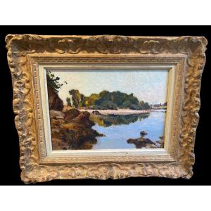 Oil On Wood Landscape Edges Of The Dordogne Twentieth