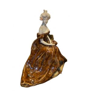Enamelled Porcelain Statuette Lady With A Rose Early Twentieth