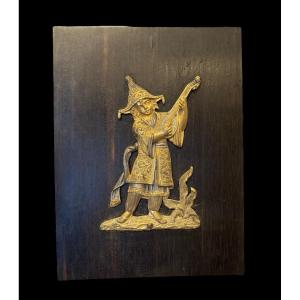 Oriental Figure Bas-relief In Bronze Enhanced With Gold And Silver Late Nineteenth