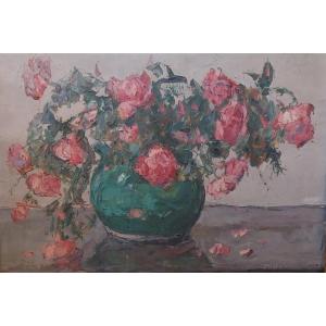 Wlodzimierz Terlikowski (1873-1951), Oil On Canvas, Still Life With A Bouquet Of Roses, 1924.