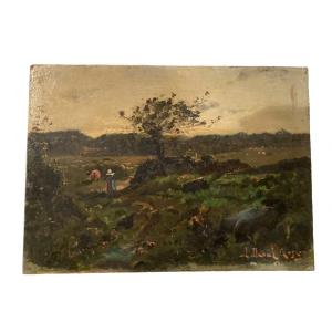 Léon Duval-gozlan, Oil On Panel Country Landscape, 19th Century