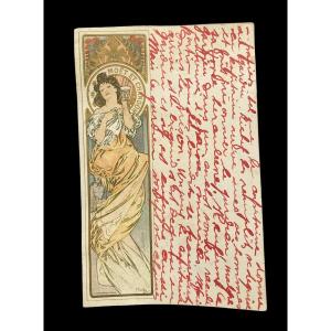 Menu Decorated With A Lithograph Signed Alfons Mucha, 19th Century