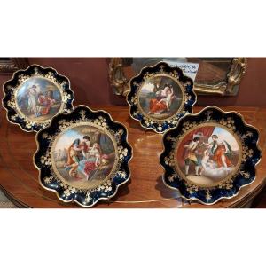 Vienna Manufacture, Four Porcelain Plates, 19th Century