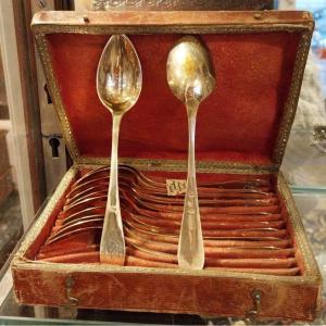 Set Of 12 Vermeil Dessert Spoons, 19th Century
