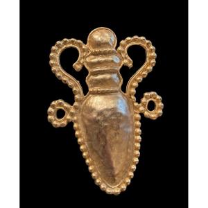 Edouard Rambaud, Stylized Amphora Brooch In Golden Metal, 20th Century