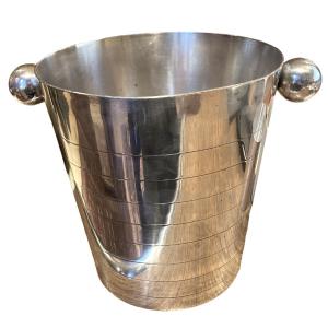 Art Deco Champagne Bucket In Silver Metal, 20th Century