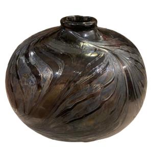 Claude Monod (1944-1990), Ball Vase With Tubular Tight Neck, 20th