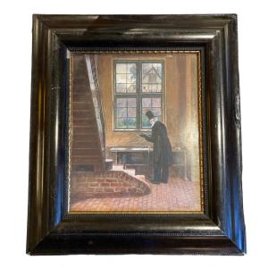 Adolf Jöhnssen, Watercolor, Interior Scene, End Of 19th Century