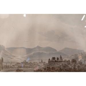 Watercolor Of A French Landscape, 19th Century.