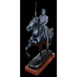 E. Frémiet (1824-1910) - F. Barbedienne (1810-1892), Bronze By Bertrand Du Guesclin, 19th Century.