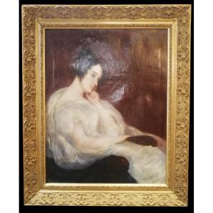 19th Century Portrait Of An Elegant Woman, Oil On Canvas, Romantic Period