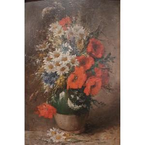 Henri Cauchois (1850-1911) Oil On Panel, Still Life With Flowers, XIXth Century