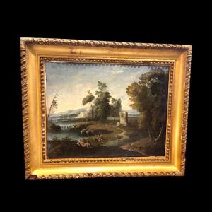 Landscape Painting Galante Scene, 17th Century