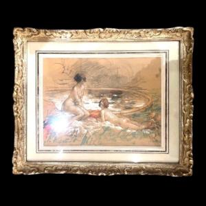 Antoine Calbet, “the Bathers”, Pastel, 19th Century