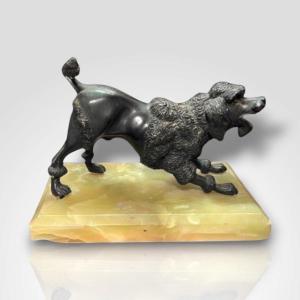 Bronze Representing A Dog, Onyx Base, 20th Century